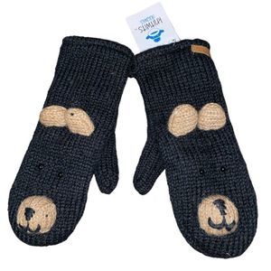 80% wool Delux Knitwit Handmade Black bear gloves